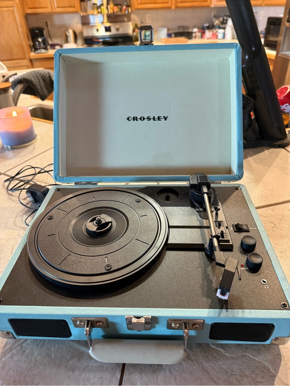 Crosley Vintage-Style Portable Turntable in Light Blue and Black